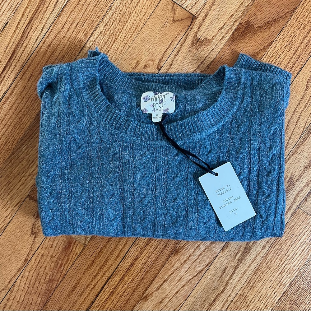 Hippie Rose Blue Cable Knit Sweater